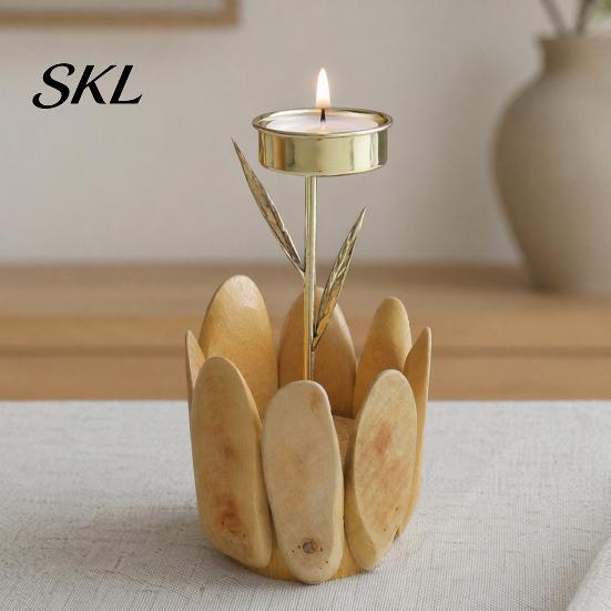Stable Wood Candle Stand Wooden Glass Holder, Rustic Driftwood Ornament, Farmhouse Rural Home Decor Holder Tabletop for Living Room Bedroom