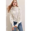 Women's White Half Turtleneck Lace Detailed Sweater
