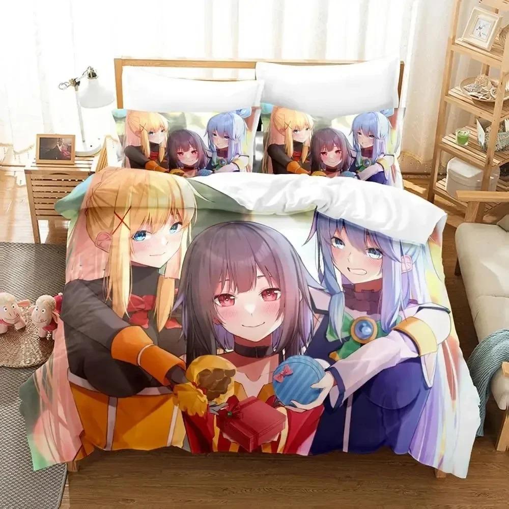 3D Печать Аниме KonoSuba Комплект Постельного Белья Пододеяльник Наволочка Одеяло Размер King Queen Для Мальчиков Взрослых Комплект Постельного Белья