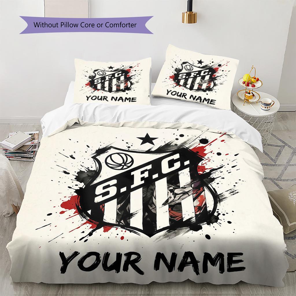 Custom Name Santos FC Pattern Bedding Quilt Set Home Decoration Gift (1 * duvet cover + 2 * pillowcase without core)