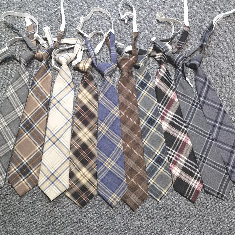 Free Jk Tie Plaid Brown Gray Vintage Student Pullover Rubber Band College Ins Japanese Tr Uniform Tie
