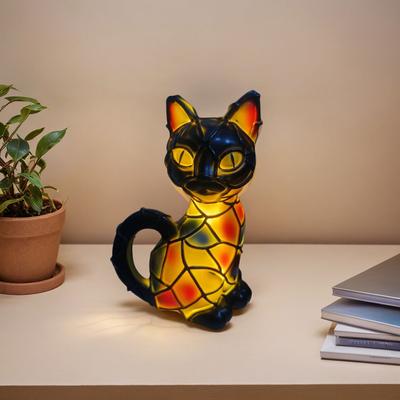 Кошачья лампа Анималистическое искусство Смола Настольная лампа Красочная Винтажная Витражная Французский бульдог Корги Мейн-кун Светодиодный ночник Подарки