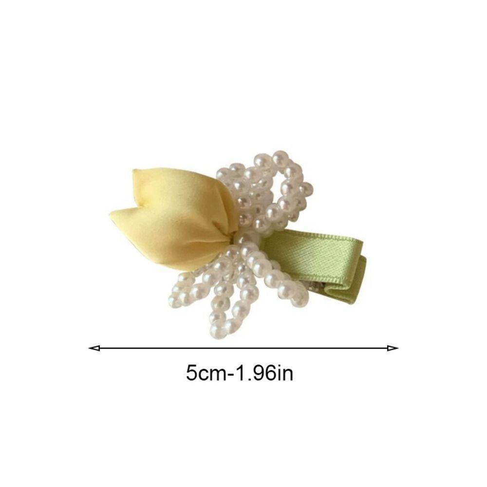 Sweet Tulip Pearl Hairpin Premium Sense Bangs Side Headdress Pearl Bowknot Hair Clip  Daily Wear