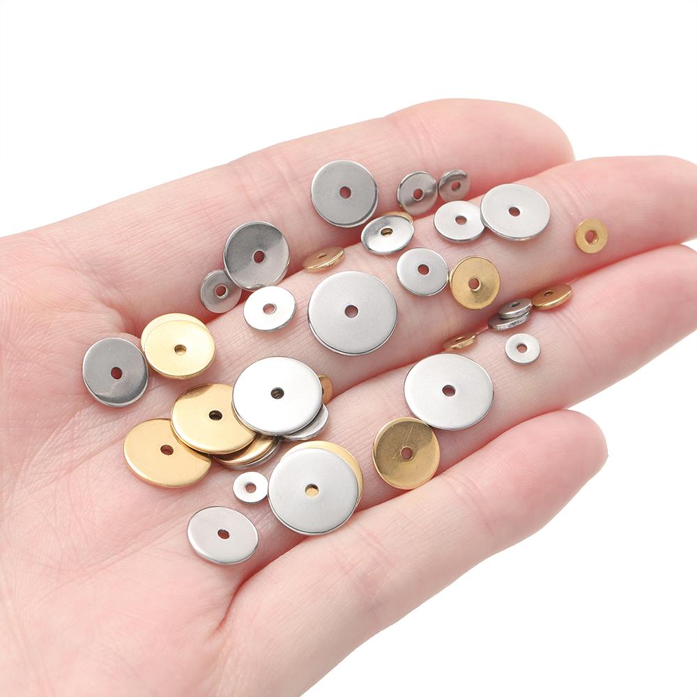 50 шт. Золотые плоские круглые разделительные бусины 4-10 мм из нержавеющей стали, разделительные бусины для браслета, ожерелья, ювелирных изделий, аксессуаров