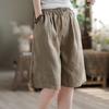 Women Shorts Elastic Button Decor Short Solid Color Pants Loose Fit High Waist Wide Leg Knee-Length