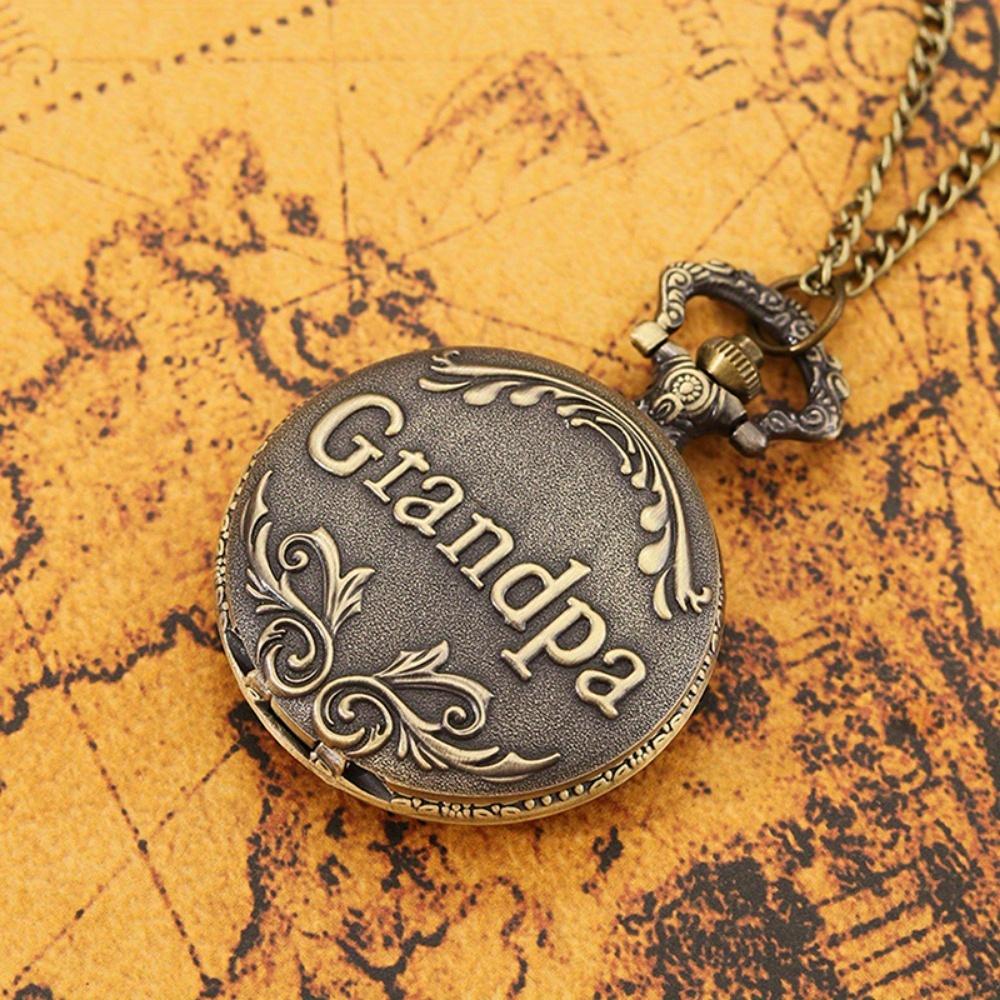 2 шт./комплект, мужские карманные часы, антикварные карманные часы «Gandpa», винтажные кварцевые панк-часы с подвеской на ожерелье, сплав, подарки для коллекционных произведений искусства.
