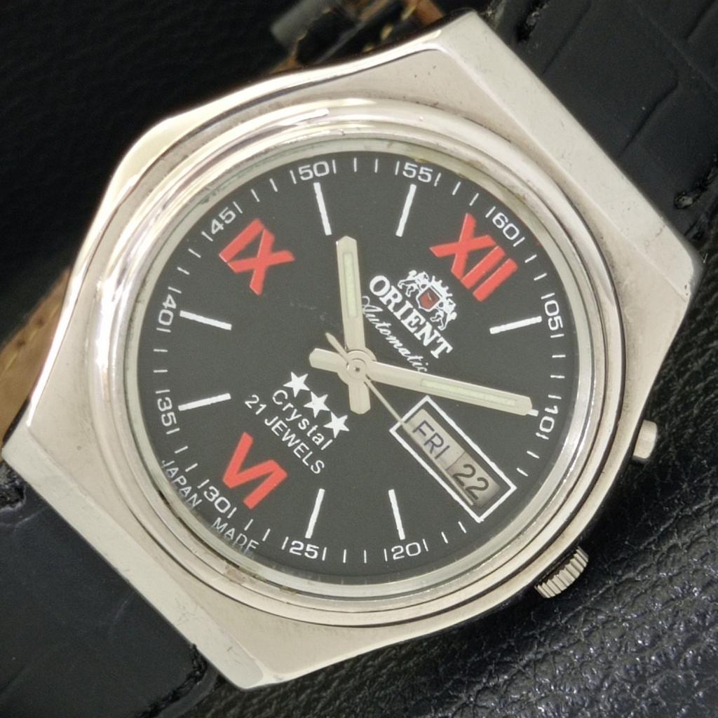 JAPAN ORIENT CRYSTAL AUTOMATIC 46941 МУЖСКИЕ ЧАСЫ DAY&DATE С ЧЕРНЫМ ЦИФЕРБЛАТОМ a431925-2 R109-a431925