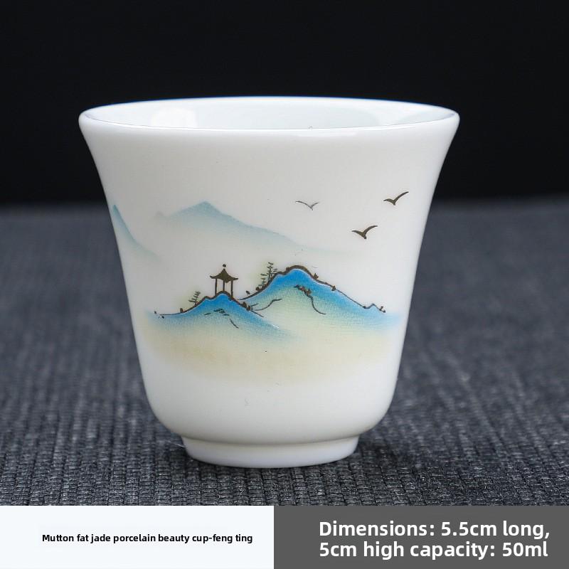 Hand-painted teacup suet jade tea cup master cup ceramic small teacup kung fu teacup white porcelain single tea cup
