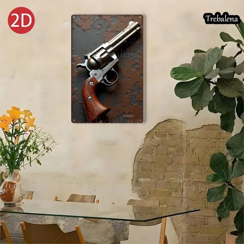Игрушки для настоящих мужчин Винтажное металлическое настенное искусство 8x12 дюймов Ржавый знак с револьвером 2D плоский металлический декор