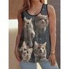 Women's Sleeveless Vest Creative Color Pattern Cat Printing Comfortable Soft Fashionable Versatile Summer Vest