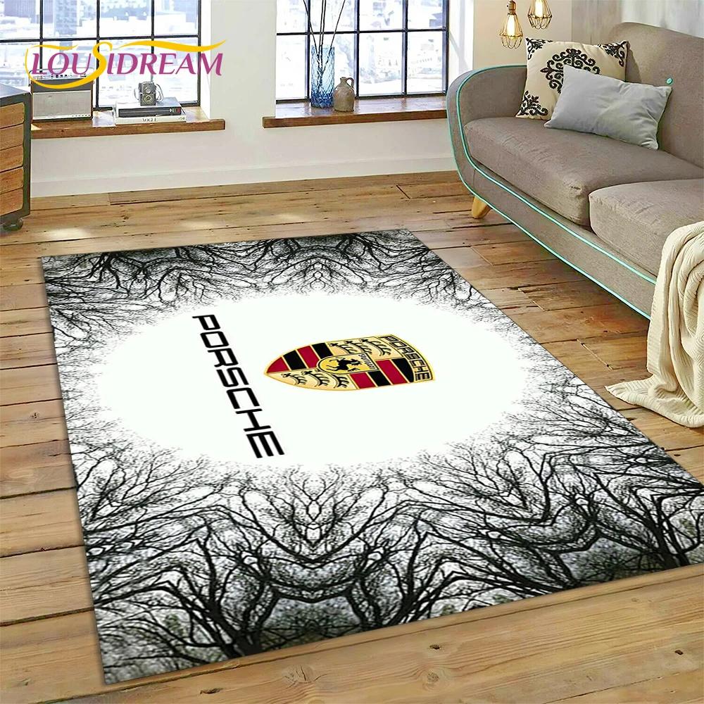 Ковер с логотипом автомобиля P-Porsche, 3D-печать, для гостиной, спальни, домашнего декора, нескользящий коврик для пола под диван, прикроватный коврик, подарок, для игр детей