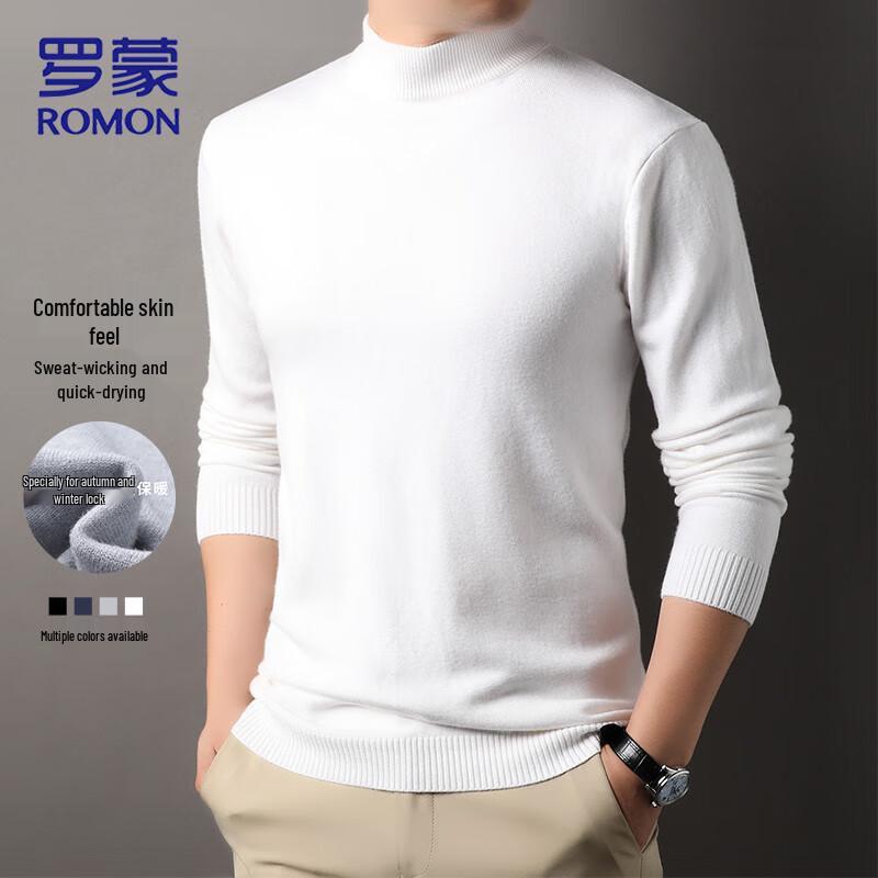 ROMON Men's Slim Fit Fleece Lined Half-High Collar Pullover Sweater