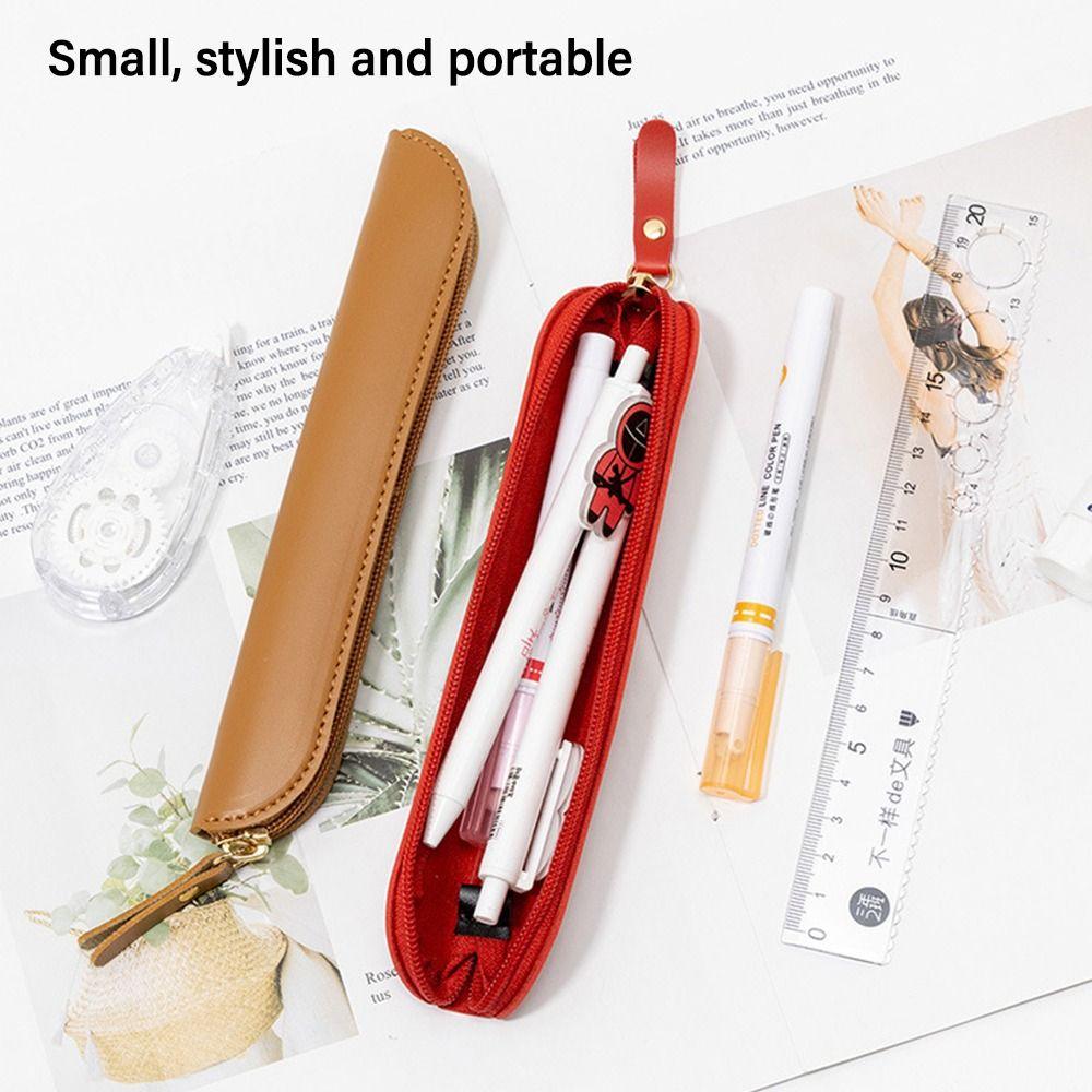 PU Leather Pen Bag Solid Color Stationery Storage Bag Portable Pen Protective Bag  Business