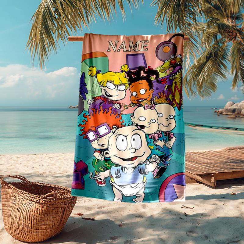 Custom Name Ultra-Soft Beach Towel with Rugrats Theme,Ideal for Pool - Camping, Diving - Perfect Travel Essential, Vibrant Beach Towel.