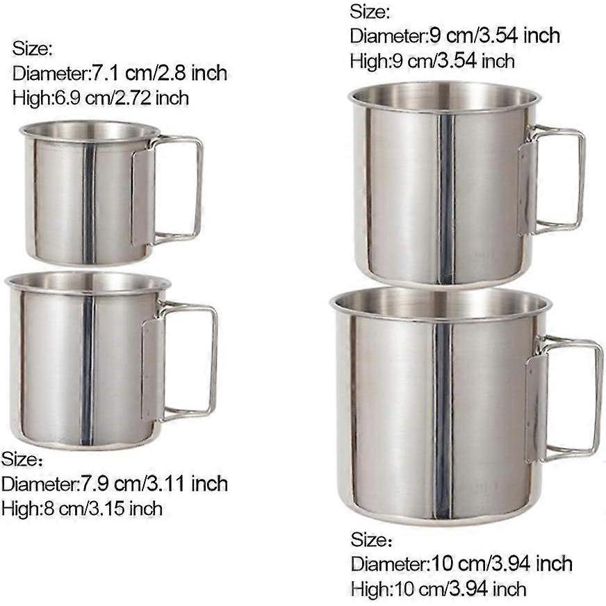 Camping Campfire Mug with Handle, Folding Big Stainless Steel Cup 4 Piece Set