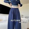 Navy Blue Sweatpants Women's Spring and Autumn New Loose Straight Casual Pants Lazy Wind Yamamoto Wide-leg Pants