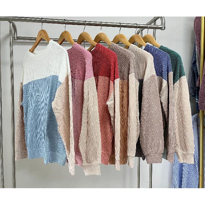 2024 Осень и зима Новая круглая горловина контрастного цвета плюс размер средней длины футболка с длинными рукавами для женщин