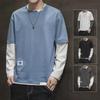 Men's Contrast Print Long-Sleeve T-Shirt - Fake Two-Piece Lightweight Autumn Sweater
