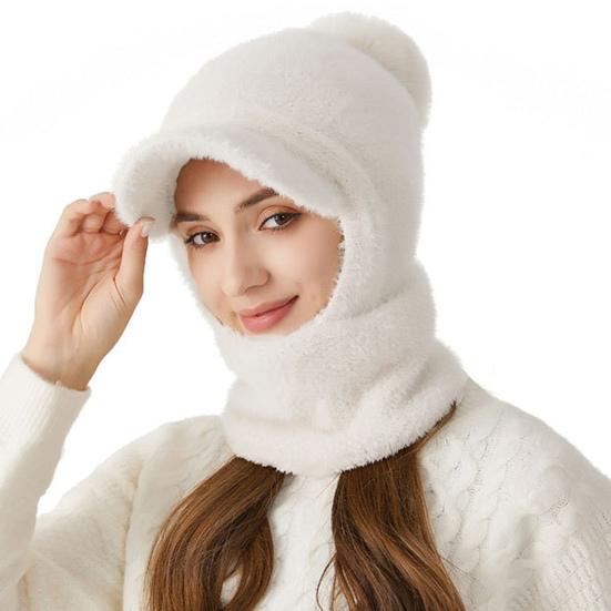 Зимняя велосипедная шапка со встроенным защитным экраном для лица и утеплителем для шеи с короткими полями, ветрозащитный толстый плюшевый шарф с полной защитой для улицы, головной убор для холодной погоды