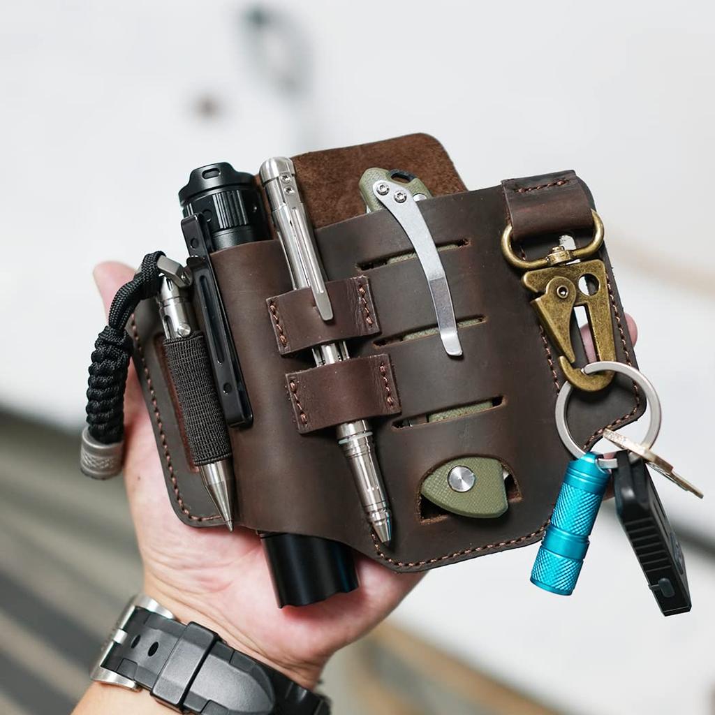VIPERADE PJ16 Leather Belt Knife Tool Leather Knife Leather Leatherman Flashlight Holster with EDC Pocket Organizer Sheath, Sheath, Men's Sheath,