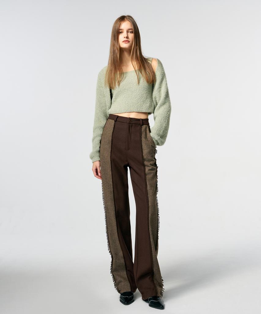 ETMON Color Block Fringe Pants Brown