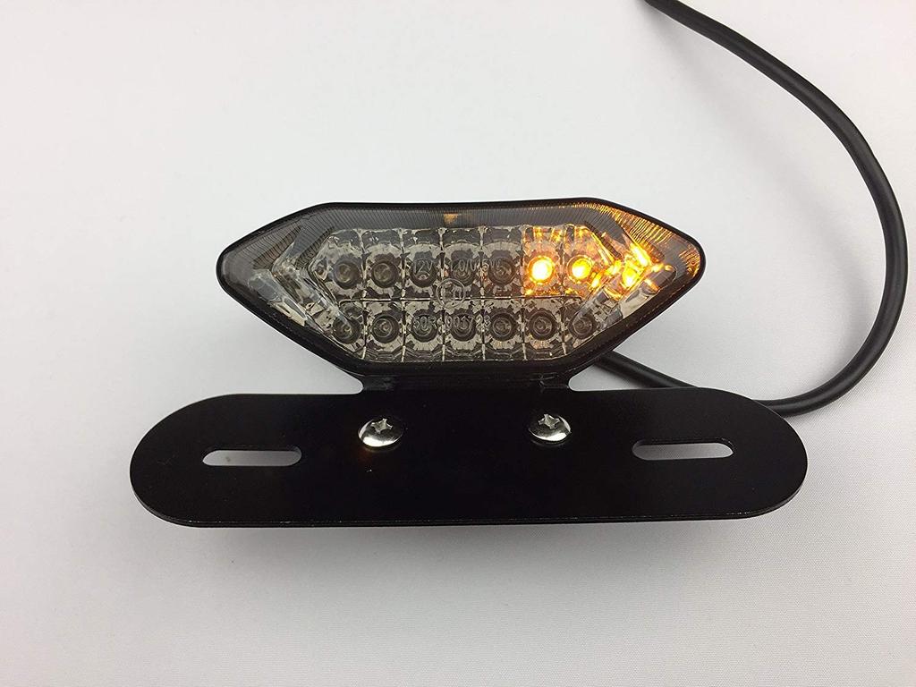 Karun Universal Motorcycle LED Tail Lamp with Turn Signal, Built-in Mini Moto License Plate Light with Stay (Smoke)