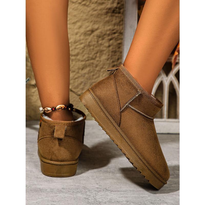 Women's winter snow boots, new style, flat sole, short, fleece-lined, comfortable cotton boots.