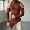 Men Turtleneck Sleeveless Irregular Rib Casual Fitted Tank Tops with Oversleeve
