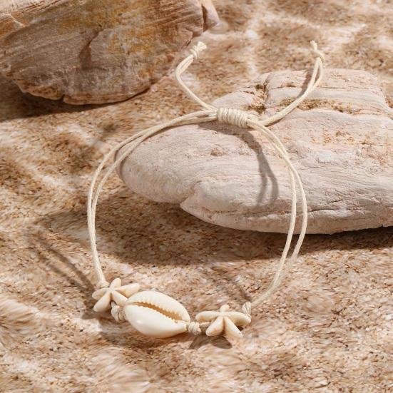 Women Shell Bracelet Starfish Pendant Braided Adjustable Tassel Beads Bohemian Style Vacation Beach Bracelet Lady Jewelry