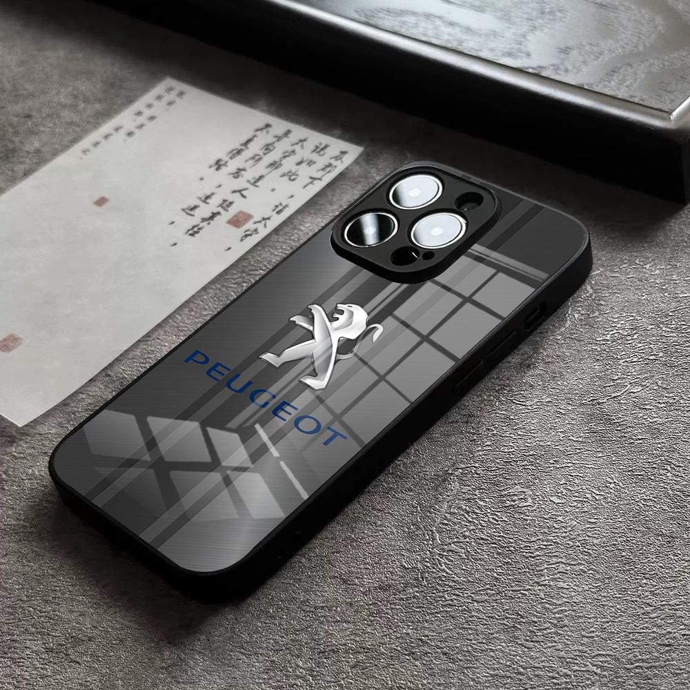 P-peugeotes Car Logo Phone Case For IPhone 17 16 Pro Max 15 Plus 14 Pro 12 11 13 Mini X XR XS Max SE Glass Cover