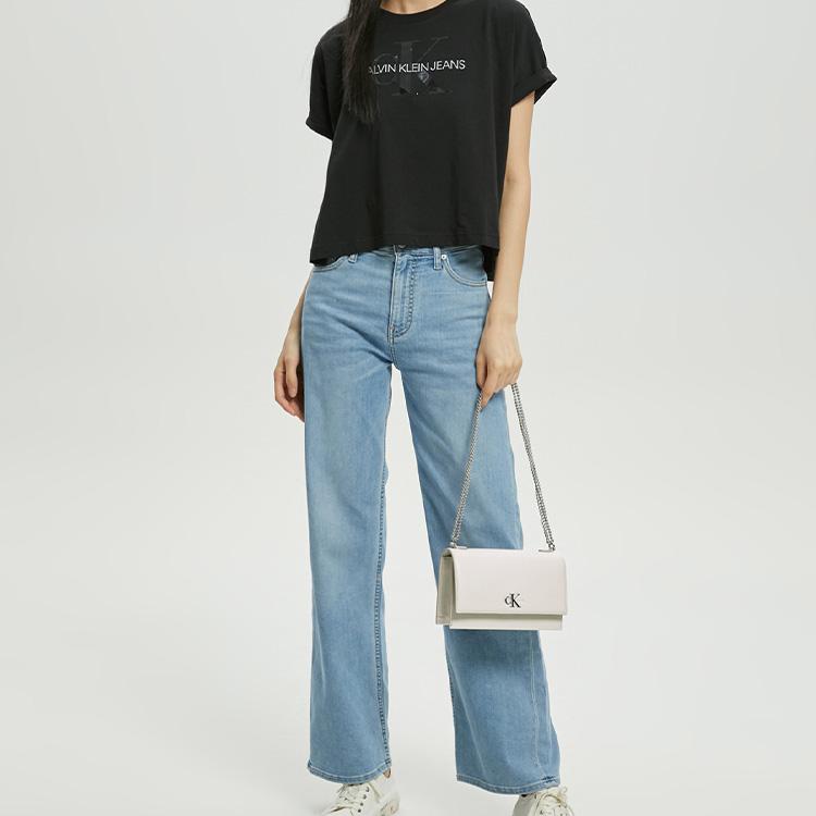 Calvin Klein Минималистичная металлическая пряжка Цепочка Клапан Текстура личи Сумка под мышку Сумка на плечо Сумка через плечо Женские сумки Цвет off-white DH2806-111