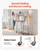 Clothes Rack, Rolling Clothing Garment Rack with 2 Hanging Rods and Storage Basket, 150 kg Load Capacity, Extendable Carbon Steel Clothing Racks with
