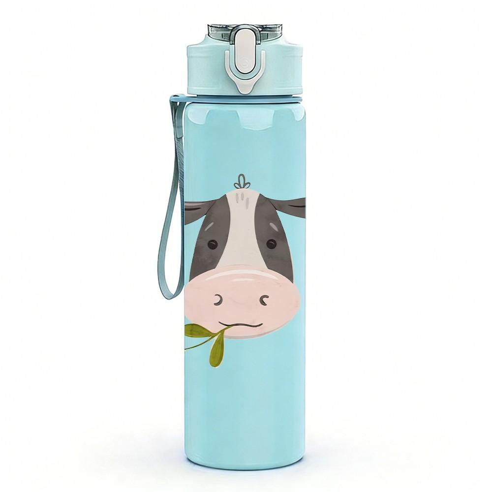 1PC Farm Cow Simple Pattern 750ml Color Plastic Sports Water Bottle Leakproof Flip Straw Lid Suitable for Sports Office Home Use