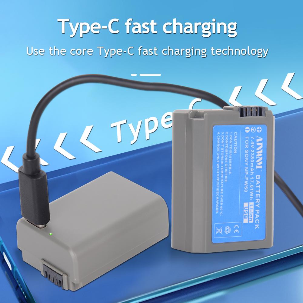 AJNWNM 7.4V 2380mAh USB NP-FW50 NP FW50 NPFW50 Аккумулятор для Sony Alpha a 6500a 6300 A6000 A5000 A3000 NEX-3 a7R a7S NEX-7