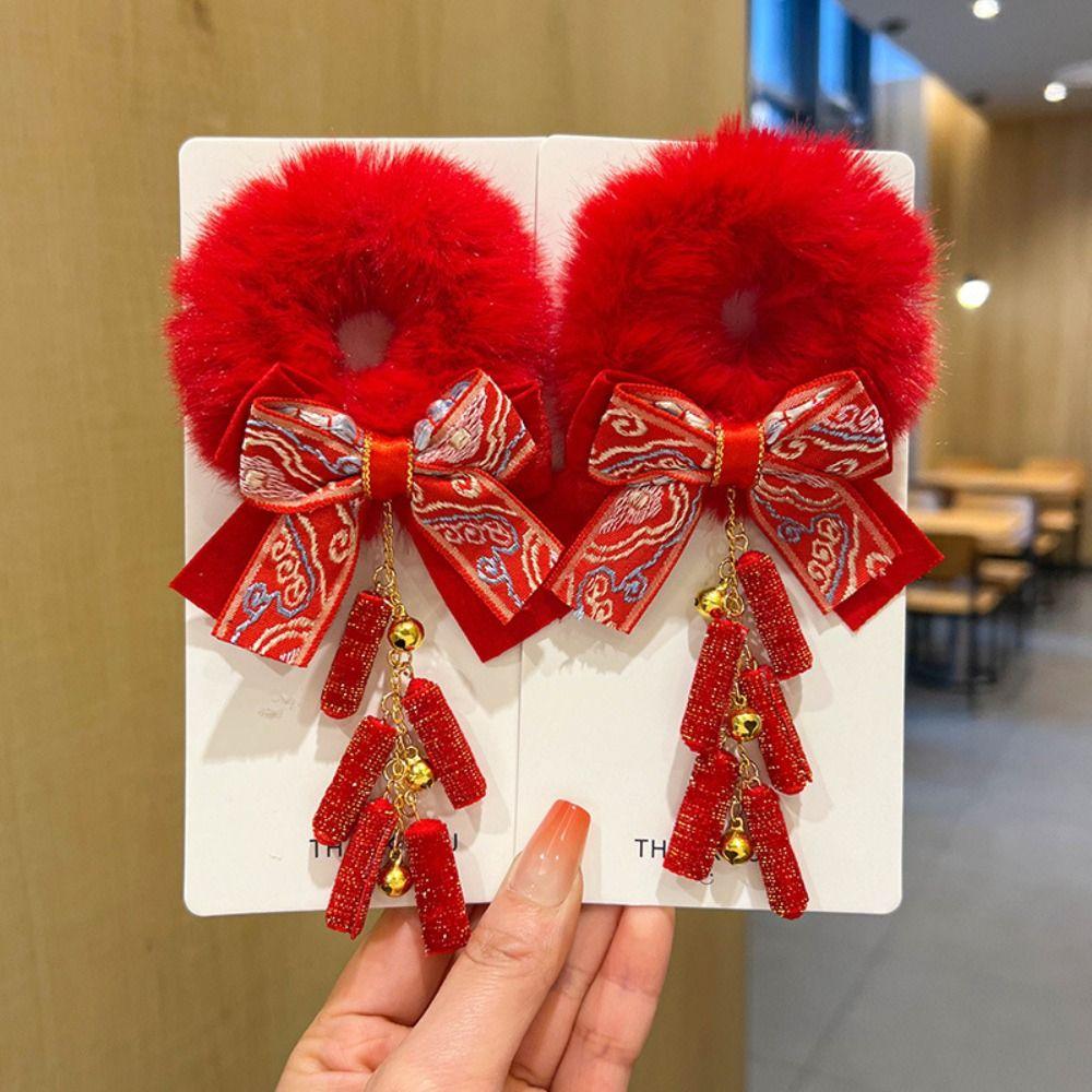 Tang Suit New Year Hair Rope Hanfu Headwear Red Bow Hair Ring Children's New Year Headwear Kids