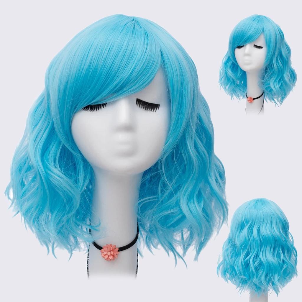 Short Bob Cosplay Wig for Women Synthetic Green Hair New Style Natural Supple Summer Heat Resistant Wig With Side Bangs