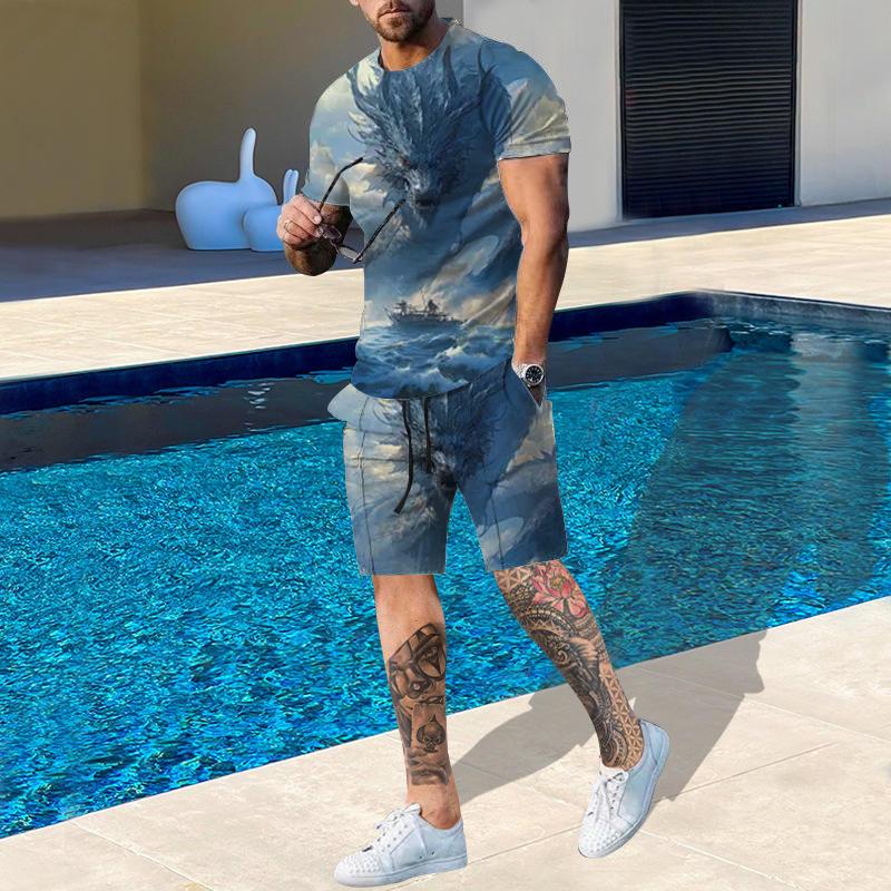 Модная мужская спортивная одежда с принтом 3D-дракона, повседневная дышащая освежающая футболка