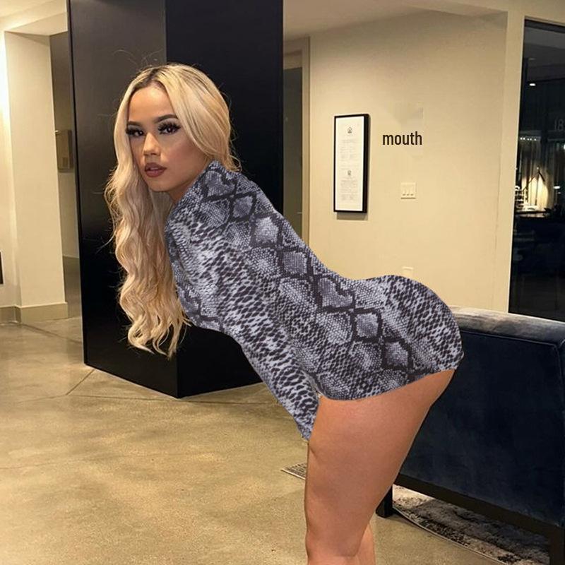 Трендовый женский облегающий комбинезон с длинным рукавом и леопардовым принтом 2024