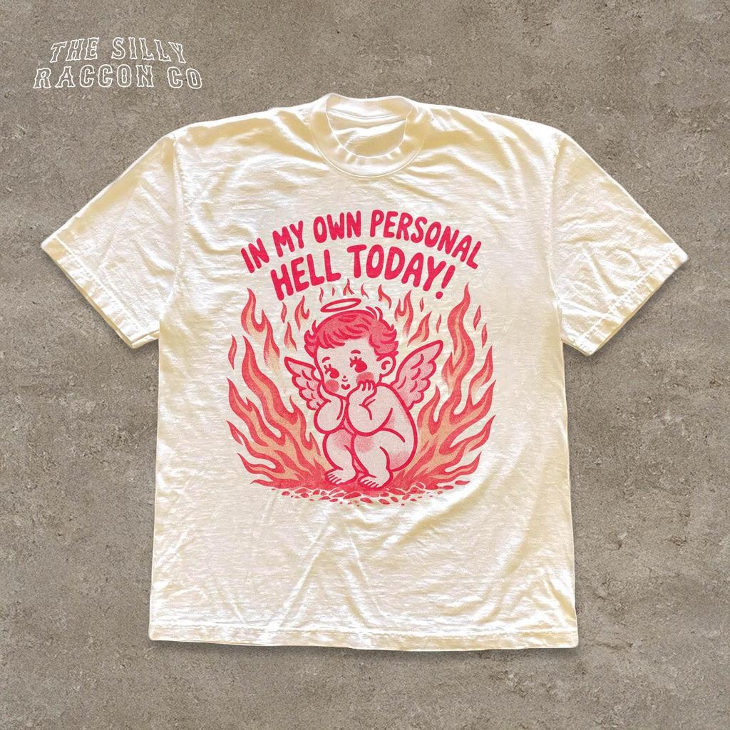 Vintage Cherub T-shirt, In My Own Personal Hell Today Aesthetic Shirt, Funny Sarcastic Graphic Tee for Women, Mental Health Gift for Her