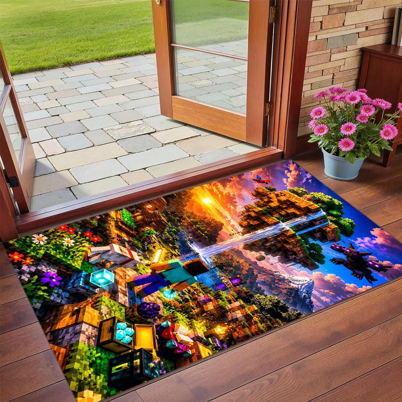Minecraft Print Crystal Velvet Plush Rug Anti?Slip Wear?Resistant Floor Carpet For Indoor Household Home Decoration