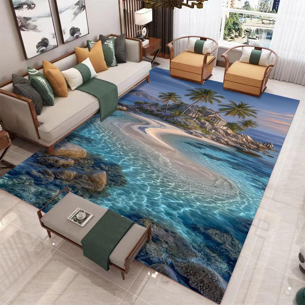 3D Реалистичный Санторини и Снежная гора Природный пейзаж Ковер Мат Коврик - Современная гостиная Домашний декор Ковер для спальни