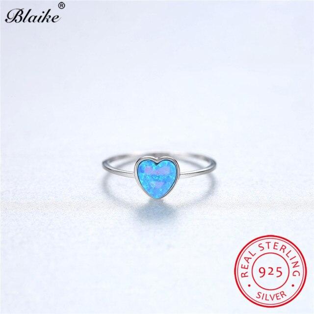 Кольца Blaike с радужным зеленым, синим, белым огненным опалом для женщин, кольцо с сердечком из стерлингового серебра 925 пробы, обручальные кольца, ювелирные изделия