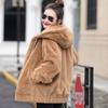 Plus Velvet Thick Imitation Rabbit Fur Hooded Jacket Women's Mid-length Winter Korean Loose Jacket