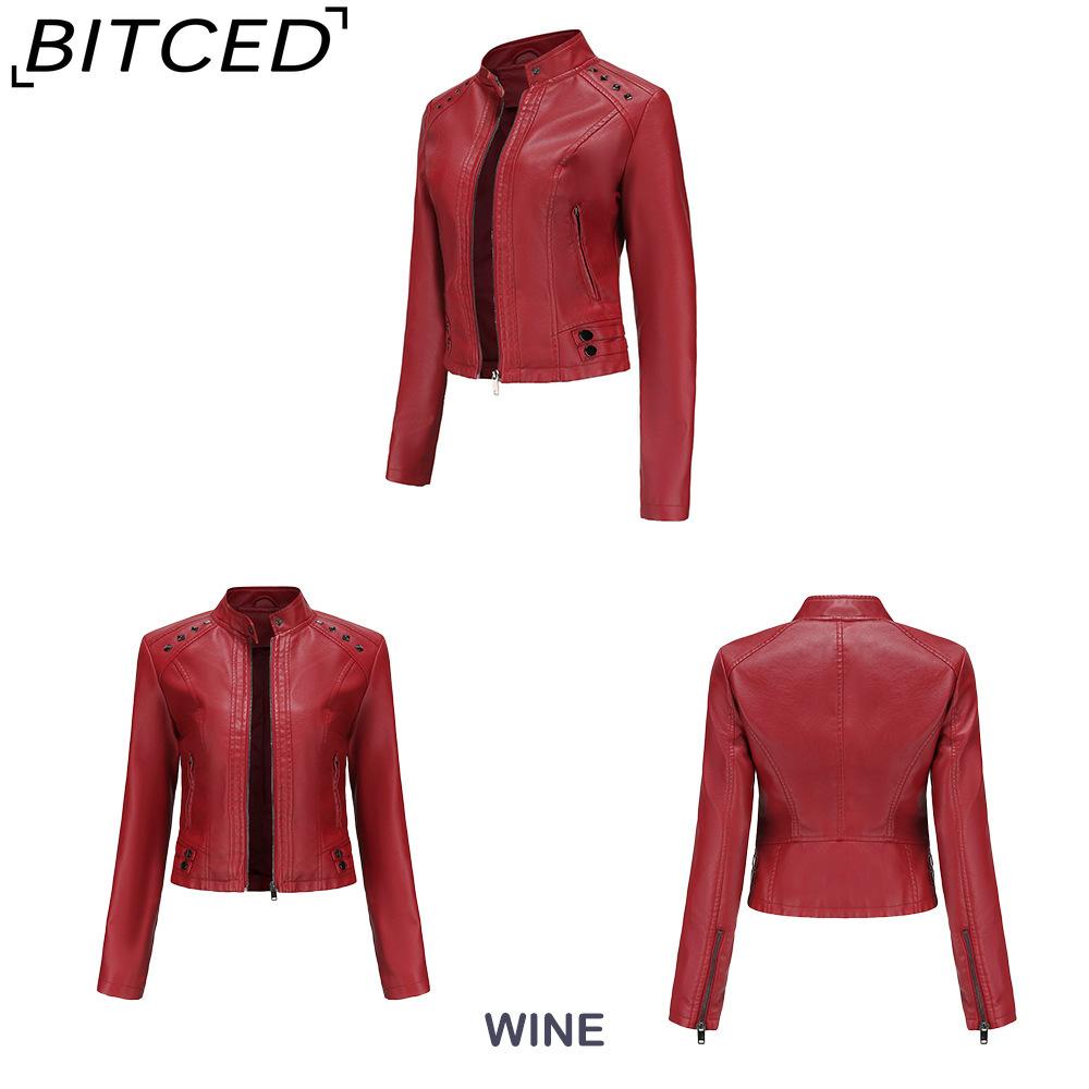 BITCED Женская кожаная куртка с шипами Весна/Осень С длинным рукавом Стойка воротник Модная куртка