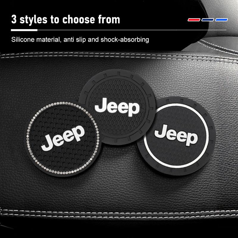 AIN4 2Pcs Silicone Car Cup Mats Anti Noise Coaster Auto Accessories For Jeep Grand Cherokee Wrangler JK Gladiator Compass Renegade