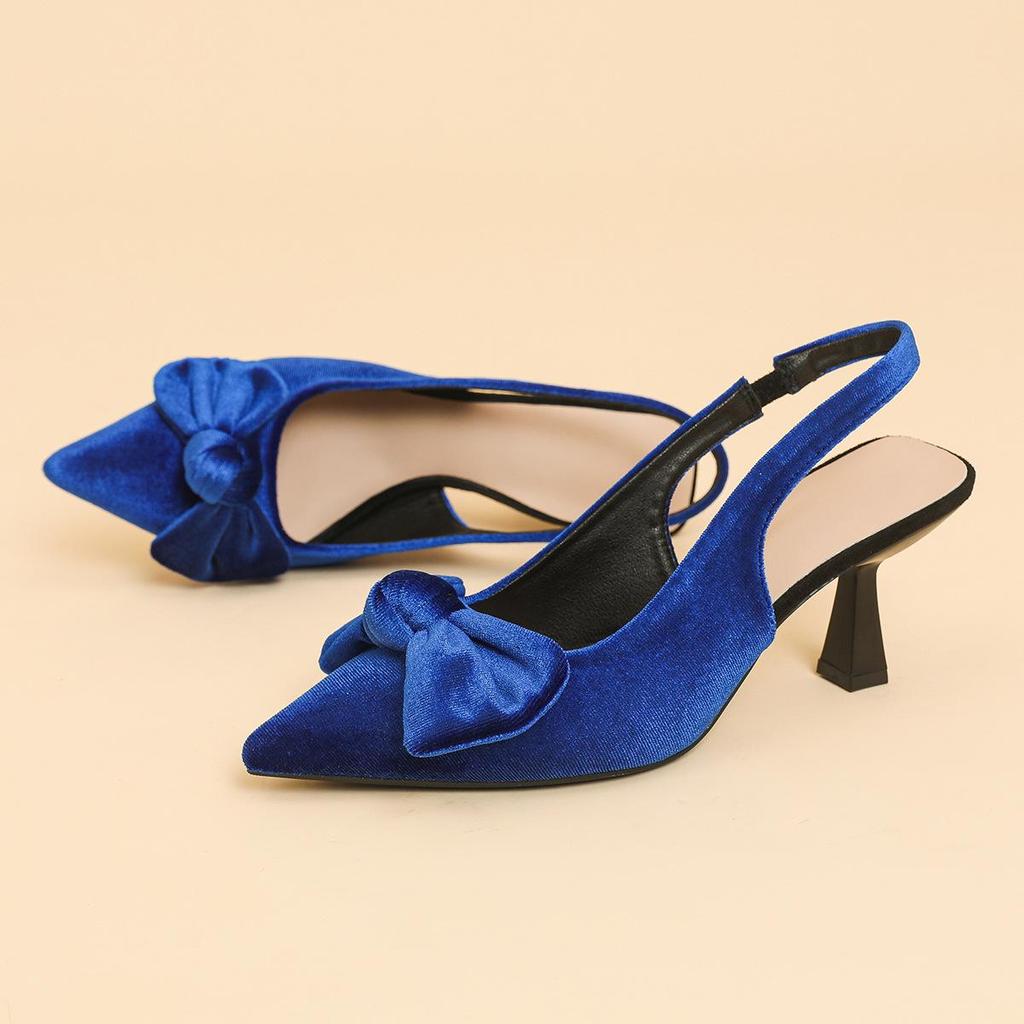 Женские босоножки большого размера на тонком каблуке с острым носком, летние повседневные босоножки на шпильке с бантом, однотонные туфли 36-42