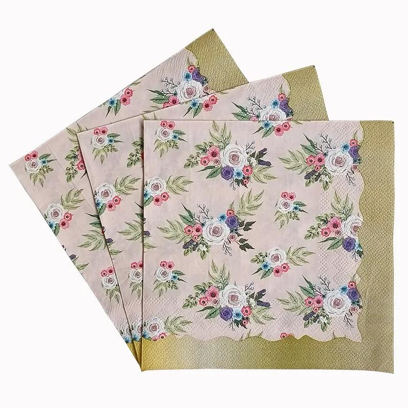 20pcs/Pac 33*33cm 2-Ply Disposable Party Napkin Floral Pattern