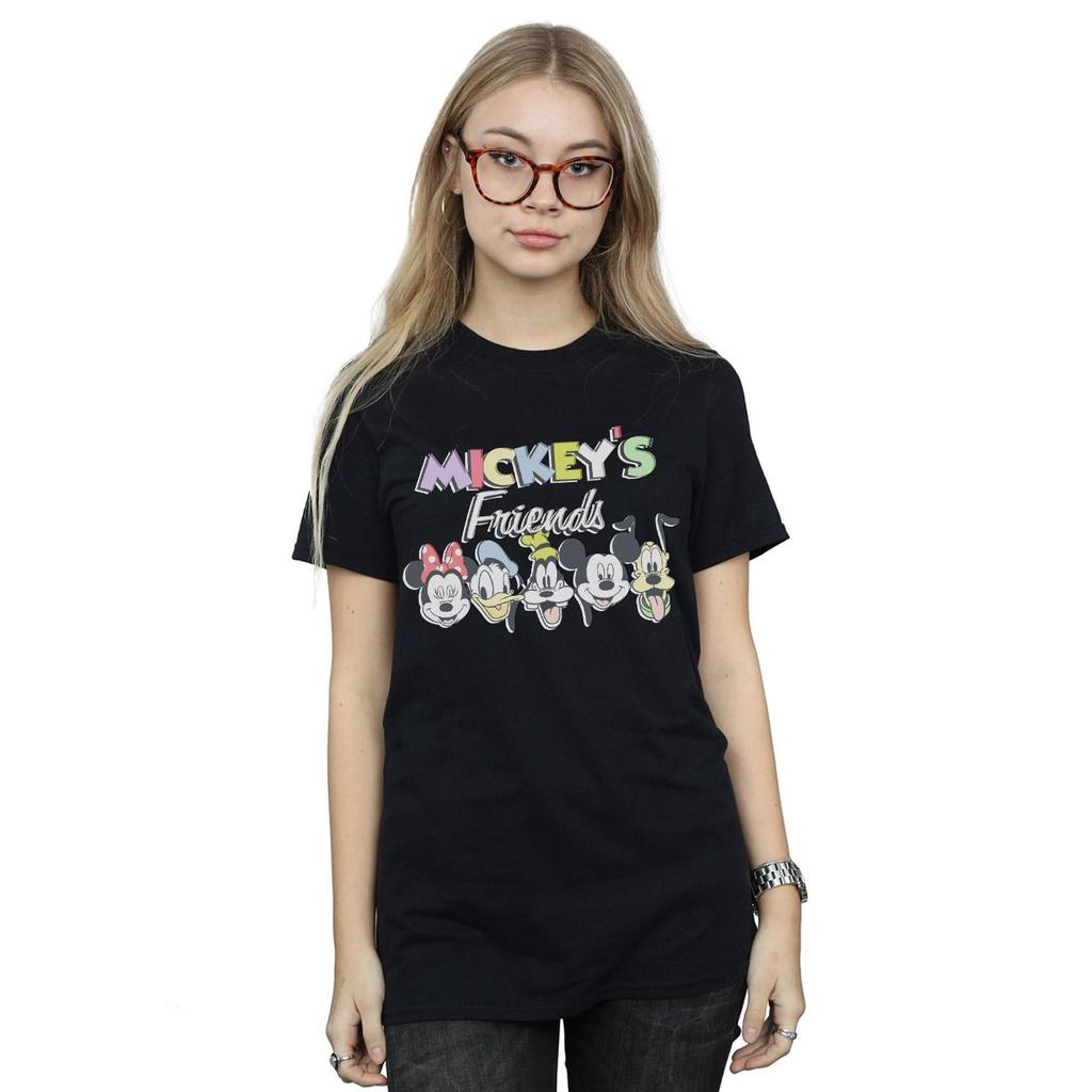Disney Womens/Ladies Mickey Mouse Friends Faded Nostalgia Cotton Boyfriend T-Shirt