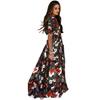 Summer Women's Printed Short Sleeve Dress V-Neck Waist Slim Loose Swing Long Dresses