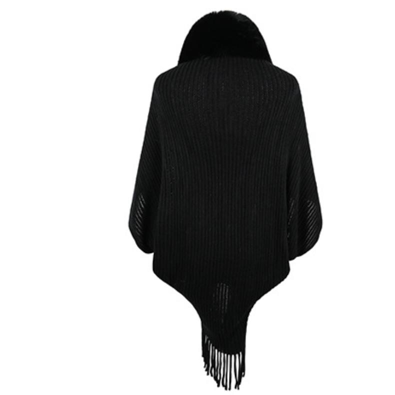 ZIMOXUAN Новое поступление, женская повседневная вязаная накидка с меховым воротником и шалью с кисточками